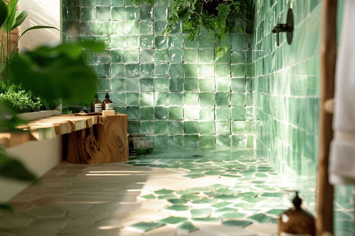 Carrelage salle de bains vert : guide déco et tendances 2025